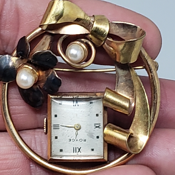 Royce Swiss Vintage Mechanical Self-Winding Watch Brooch Pin - Picture 5 of 11